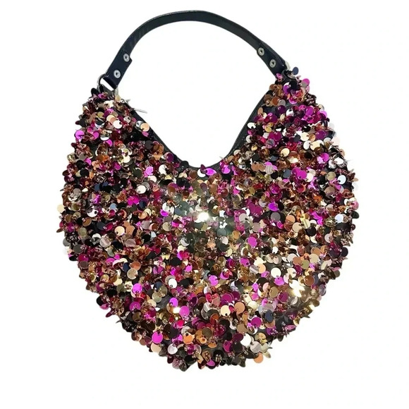 Y2k Pink, gold and black sequin shoulder bag - Picture 2 of 12